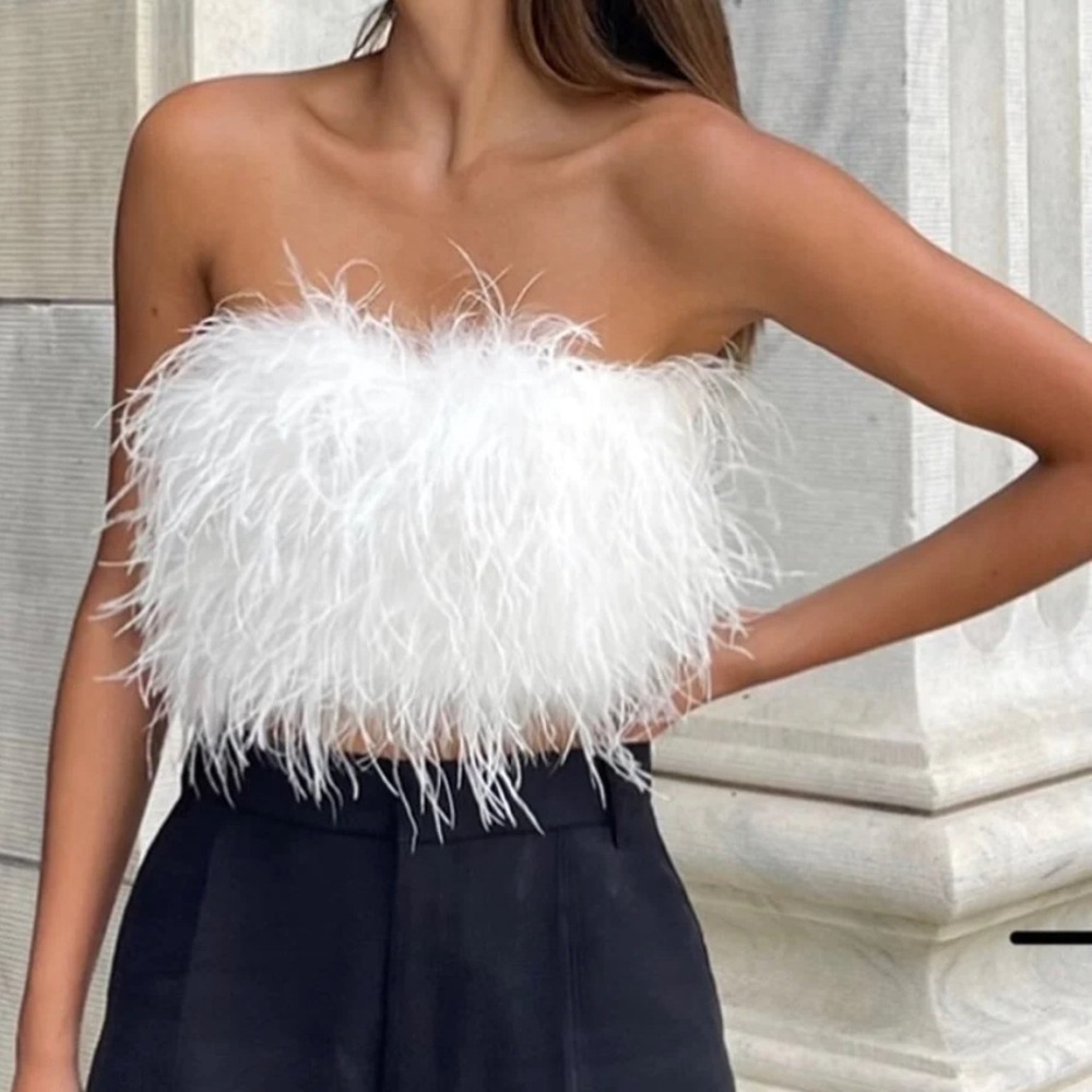 White Faux Feather Top
